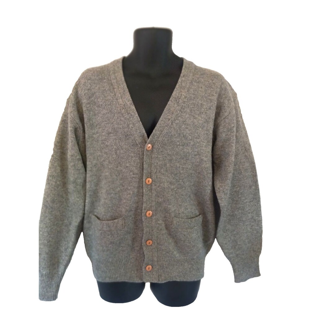 Vintage Sheterland Men's Gray Wool Cardigan Size Large